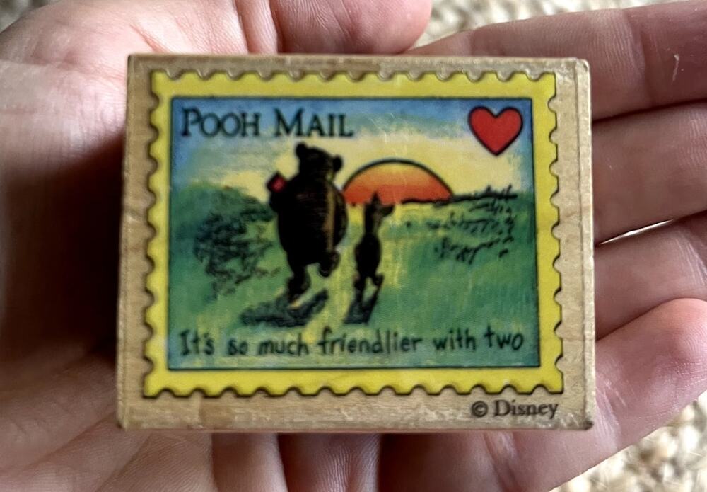 Vintage Pooh Mail Wood Mounted Rubber Stamp Disney Winnie the Pooh Piglet